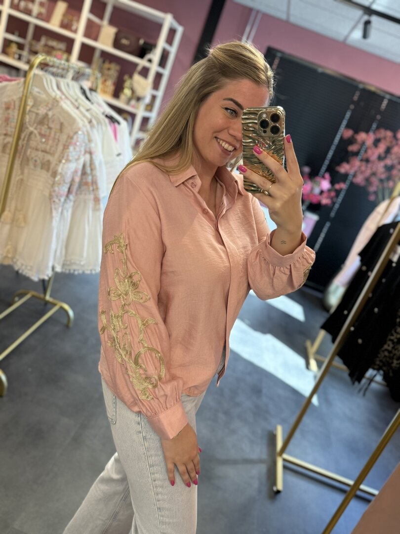 Blouse roze met gouden details