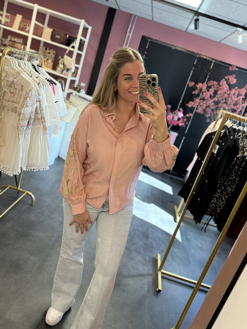 Blouse roze met gouden details