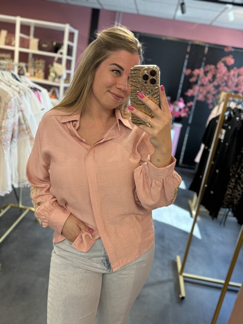 Blouse roze met gouden details