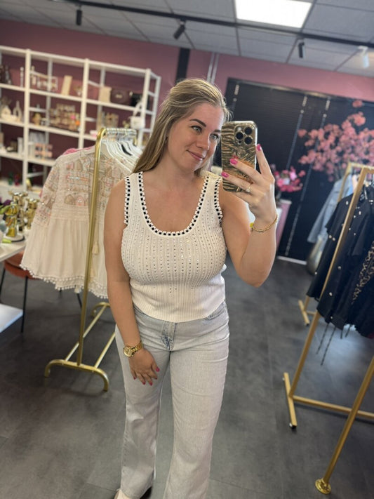 Witte top met diamantjes