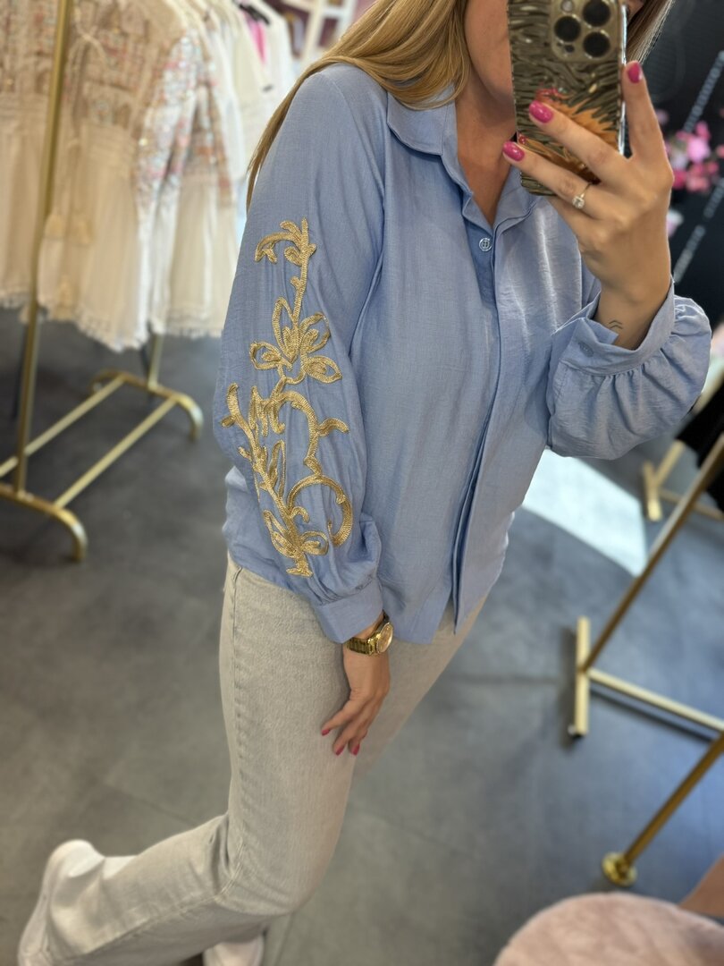 Blouse blauw met gouden details