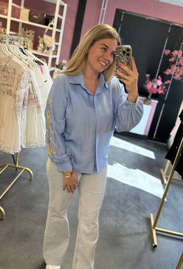 Blouse blauw met gouden details