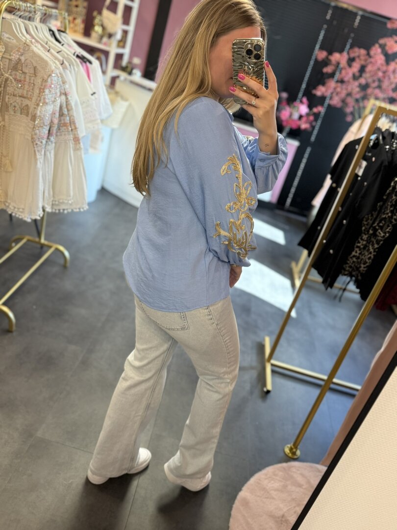 Blouse blauw met gouden details
