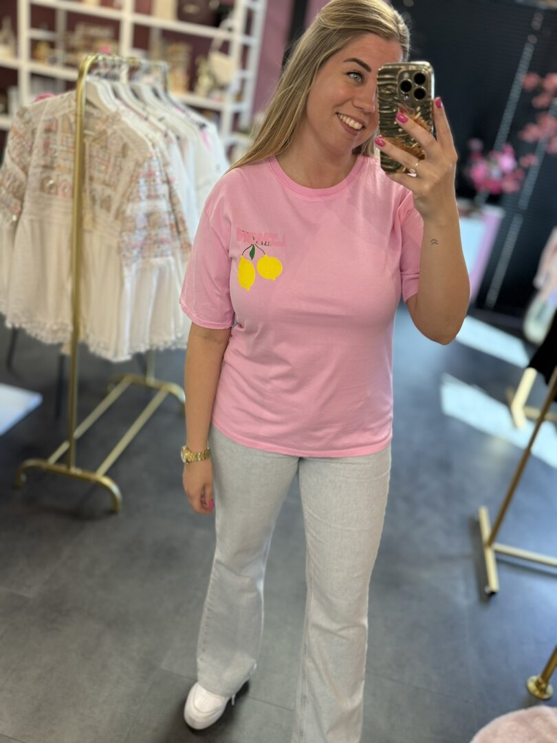 T shirt roze met citroentjes
