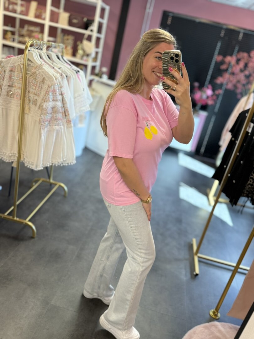 T shirt roze met citroentjes