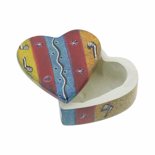 Speksteen Hart - doosje Afrika design (7x7x3,5cm)