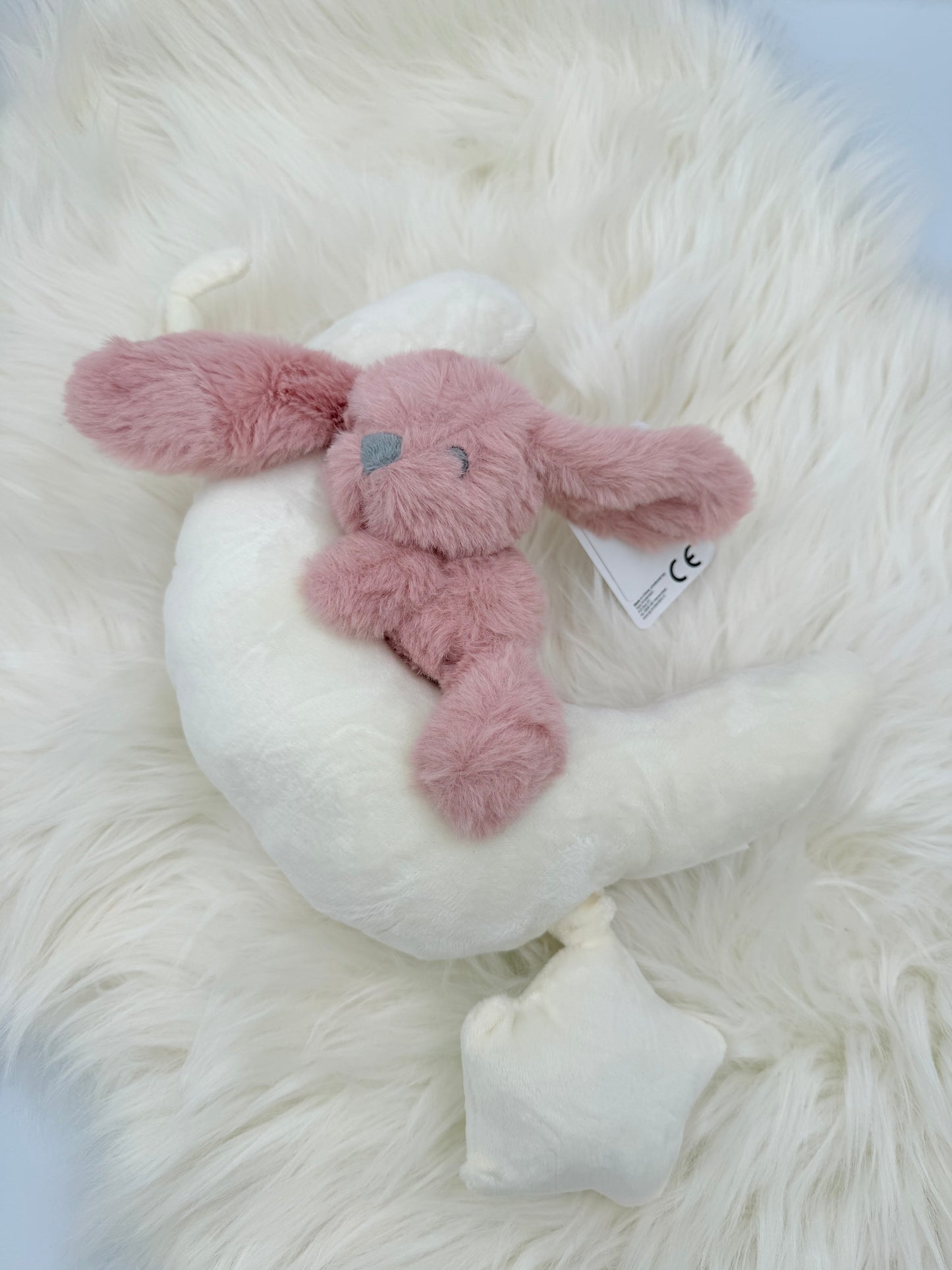 Konijn op de maan muzikale knuffel roze