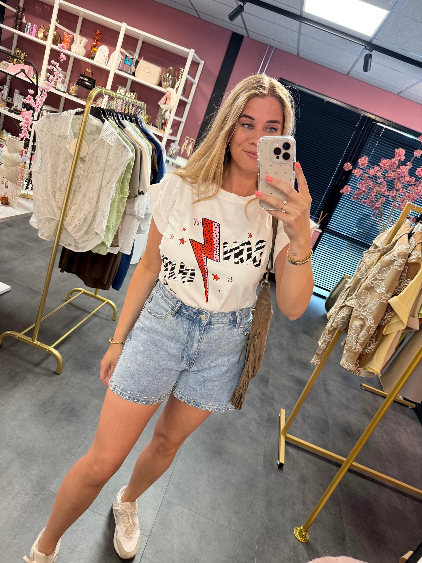 Denim korte broek met zilveren studs