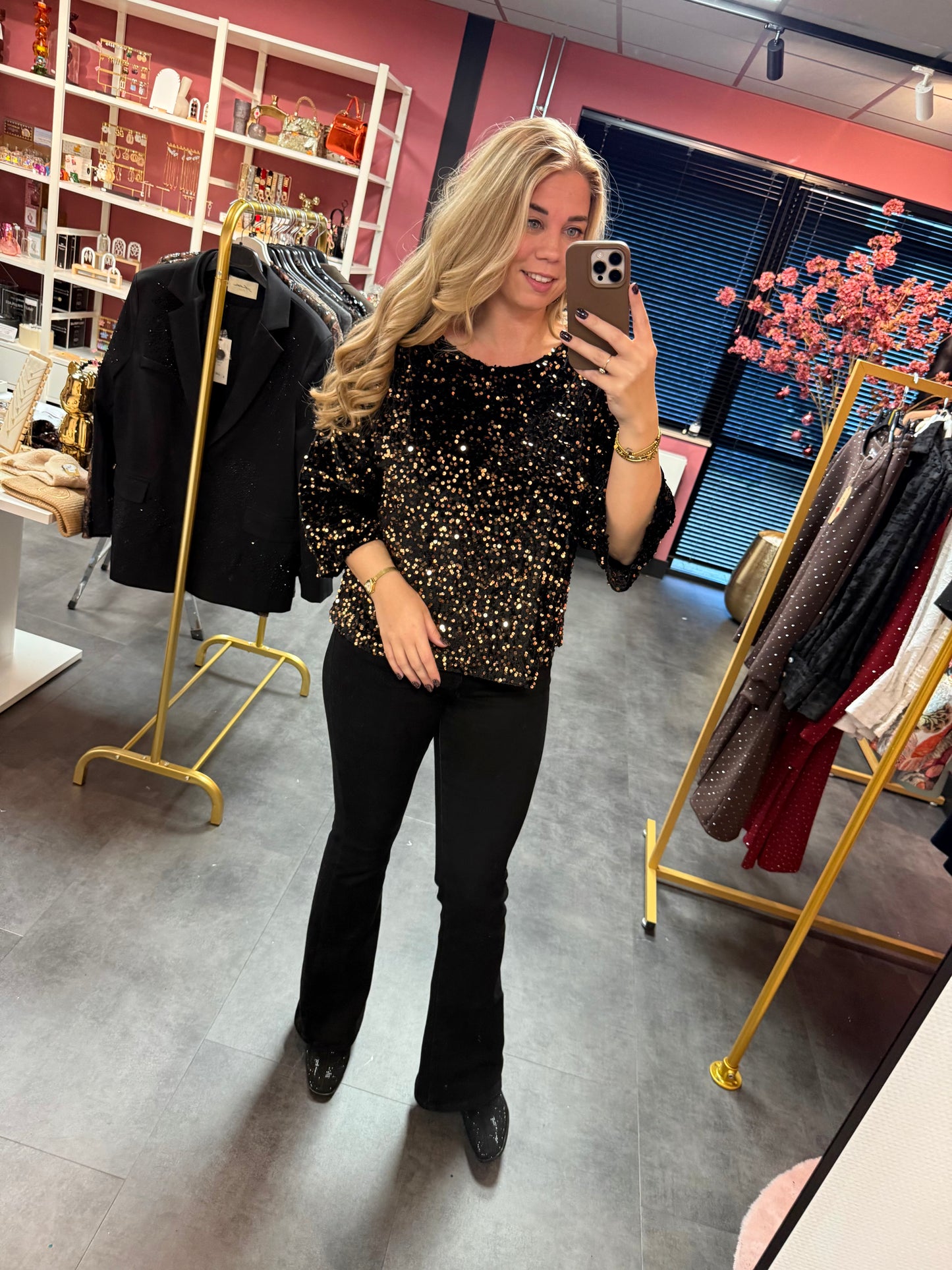 Pailletten top Suzy goud