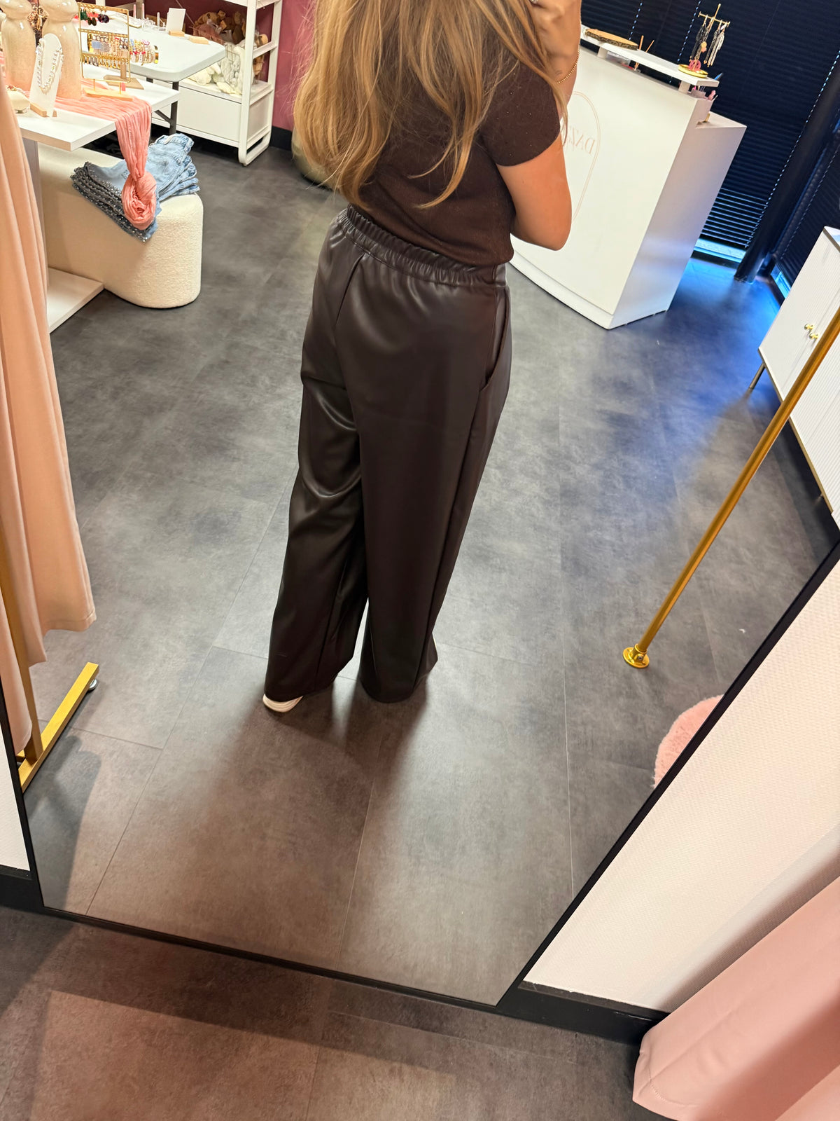 Leatherlook broek bruin