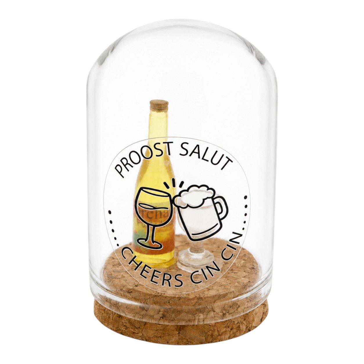 Stolpje wijn "Proost Salut Cheers Cin Cin"