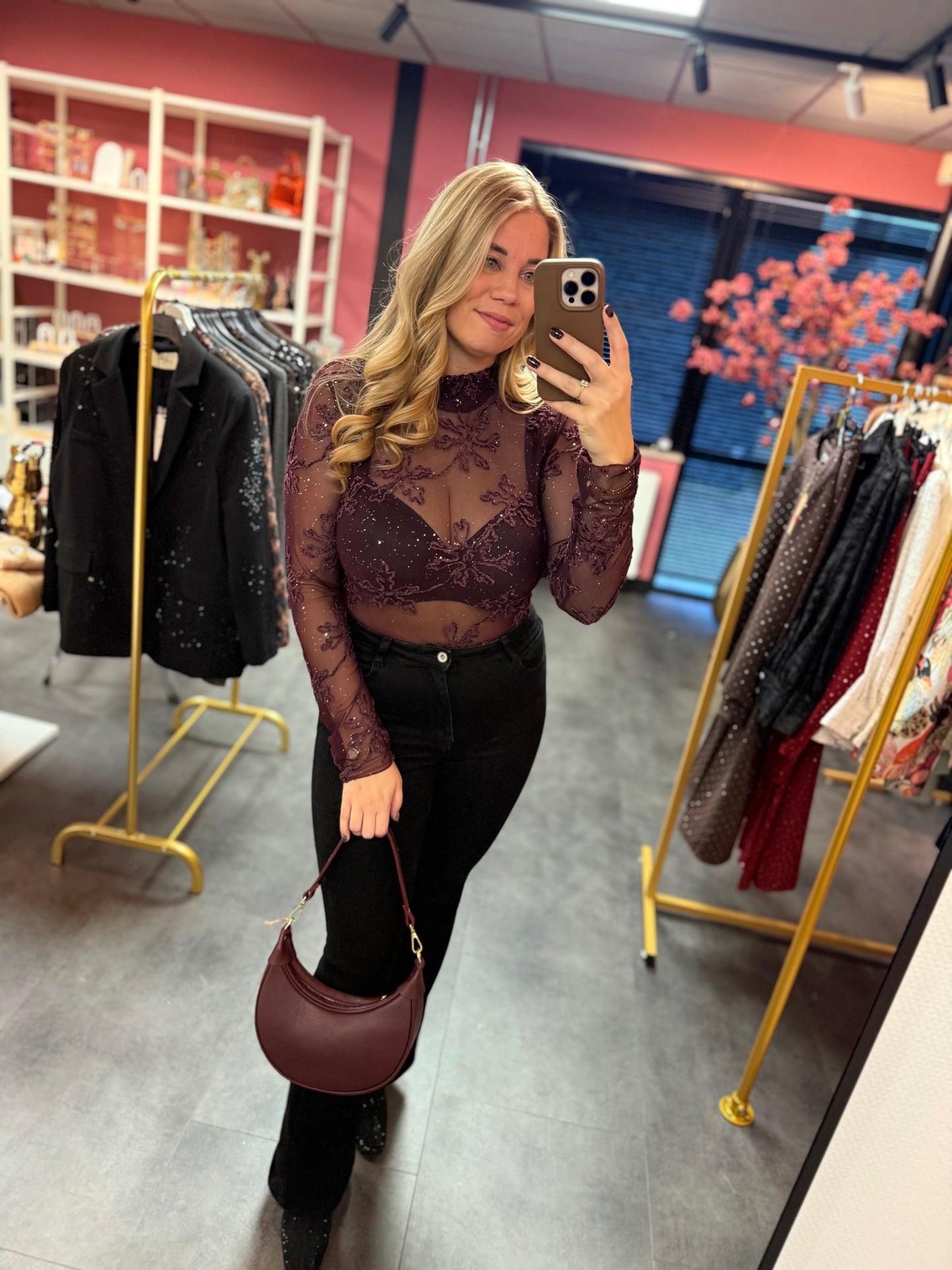 Glitter mesh top paars