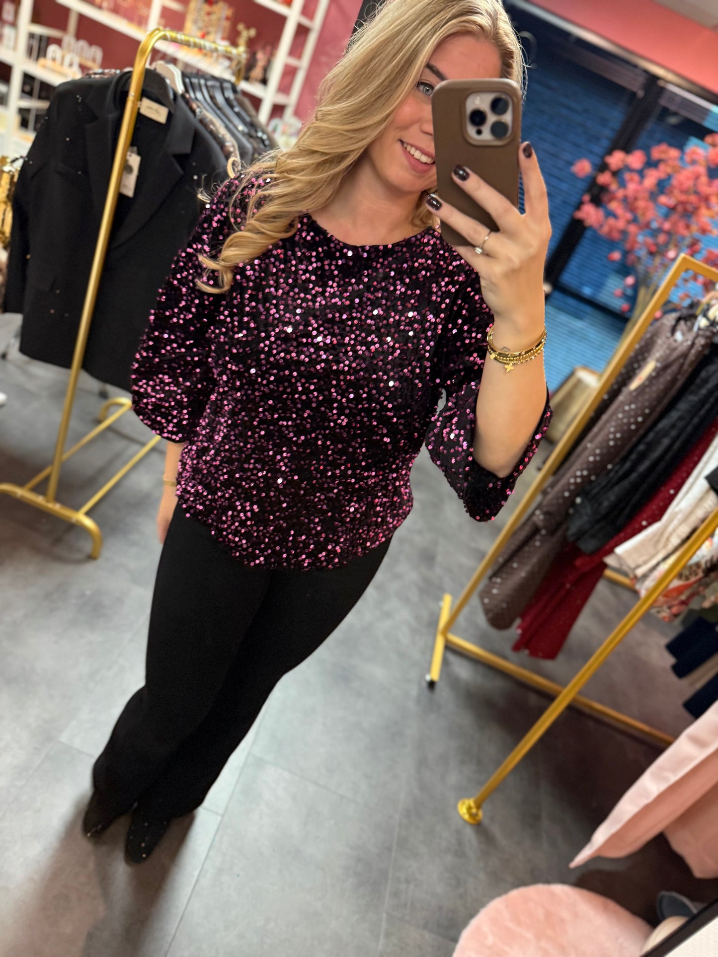 Pailletten top Suzy paars