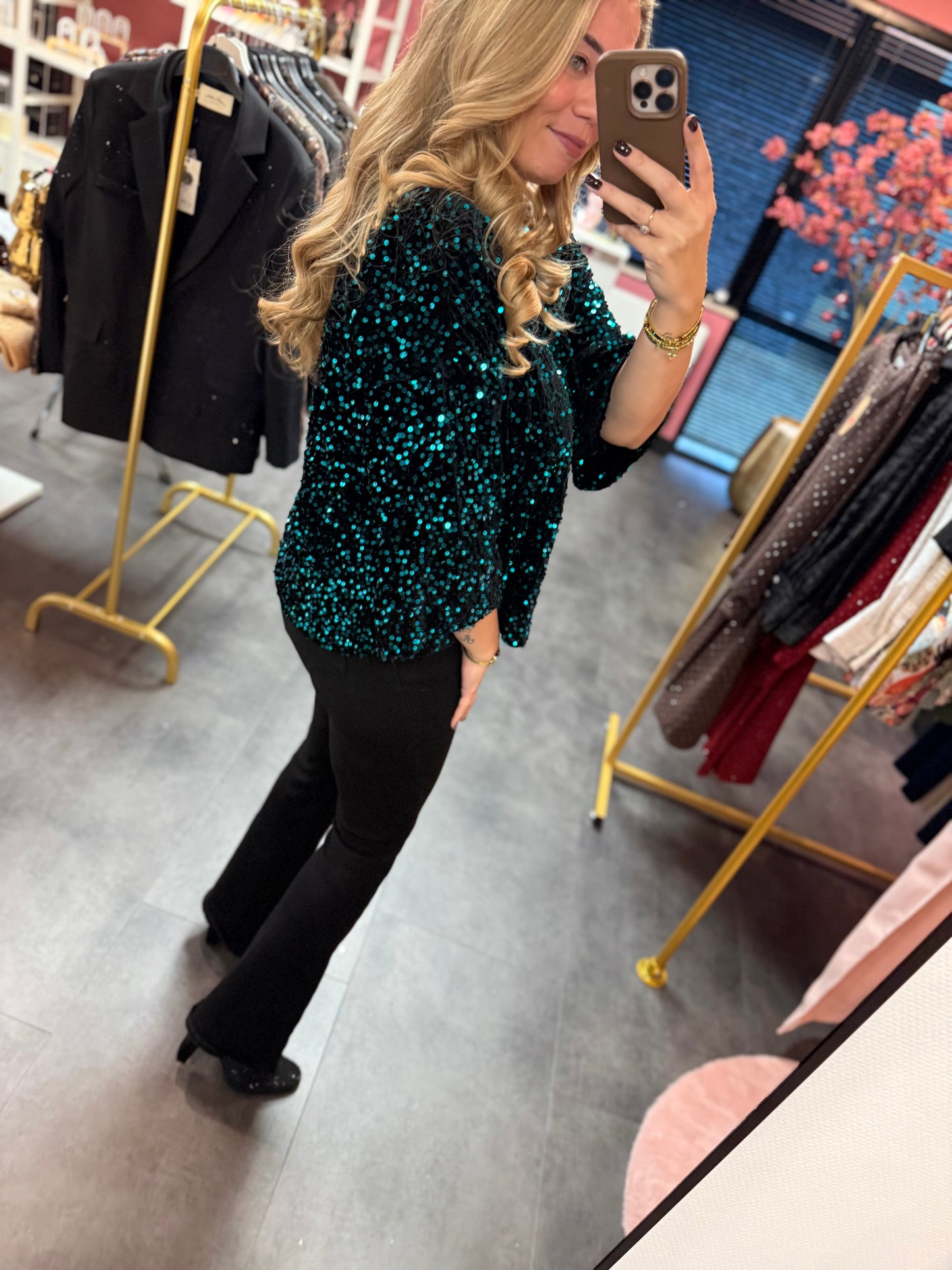 Pailletten top Suzy petrol