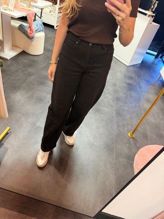 Donkere panterprint barrel broek