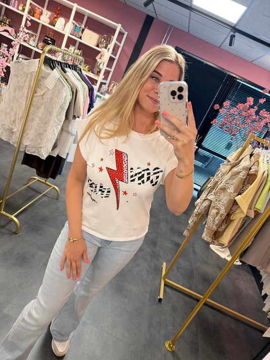 Wit shirt met print Bonjour madame