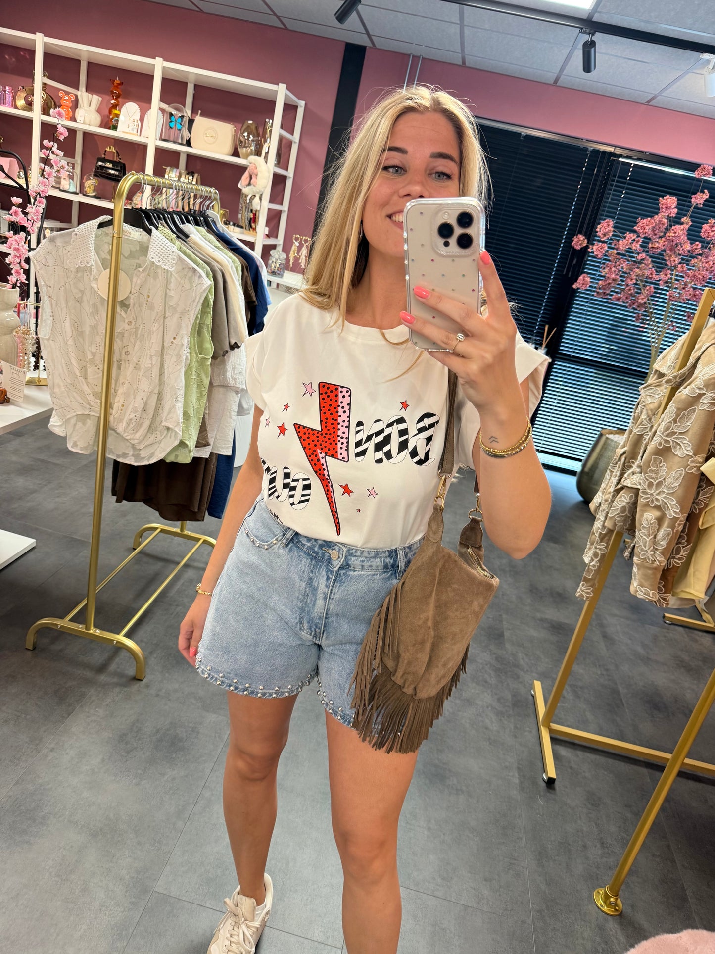Denim korte broek met zilveren studs