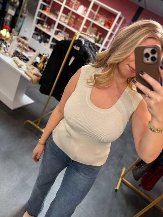 Basic glitter top creme / wit