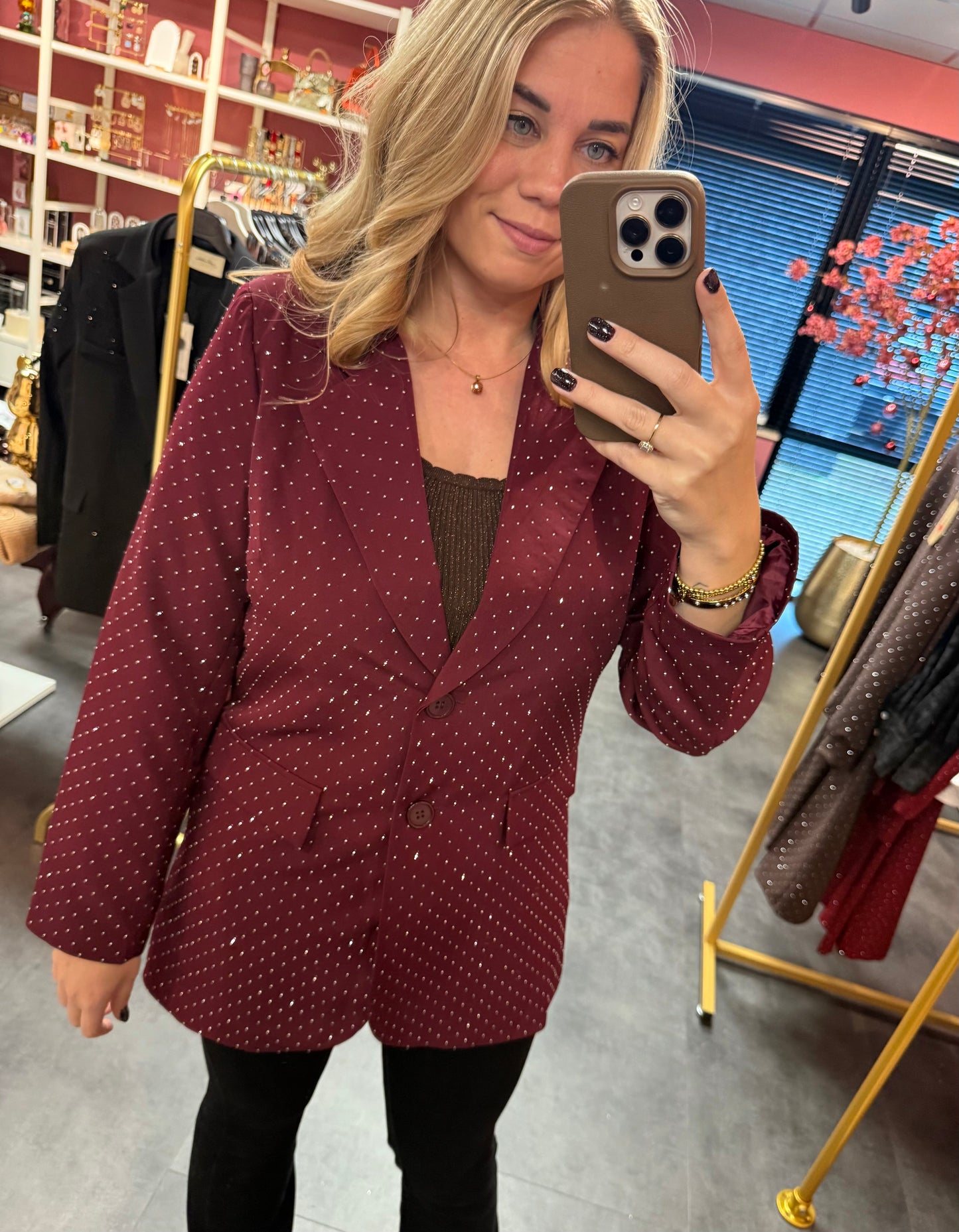 Burgundy blazer strass