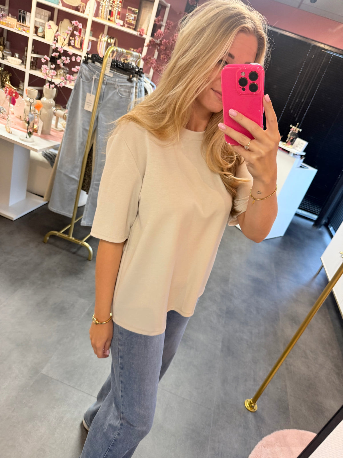 Beige shirt met franjes