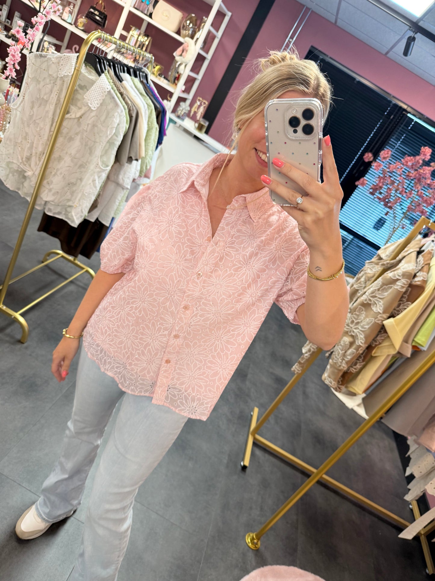 Blouse met korte mouwen roze