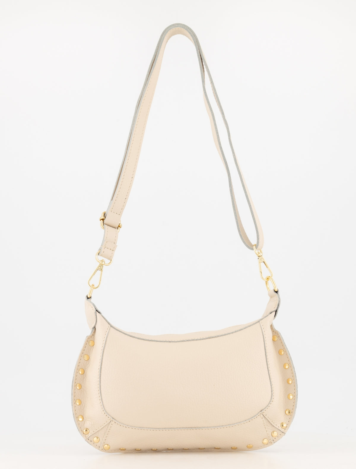 Leren tas Monica - beige met gouden studs