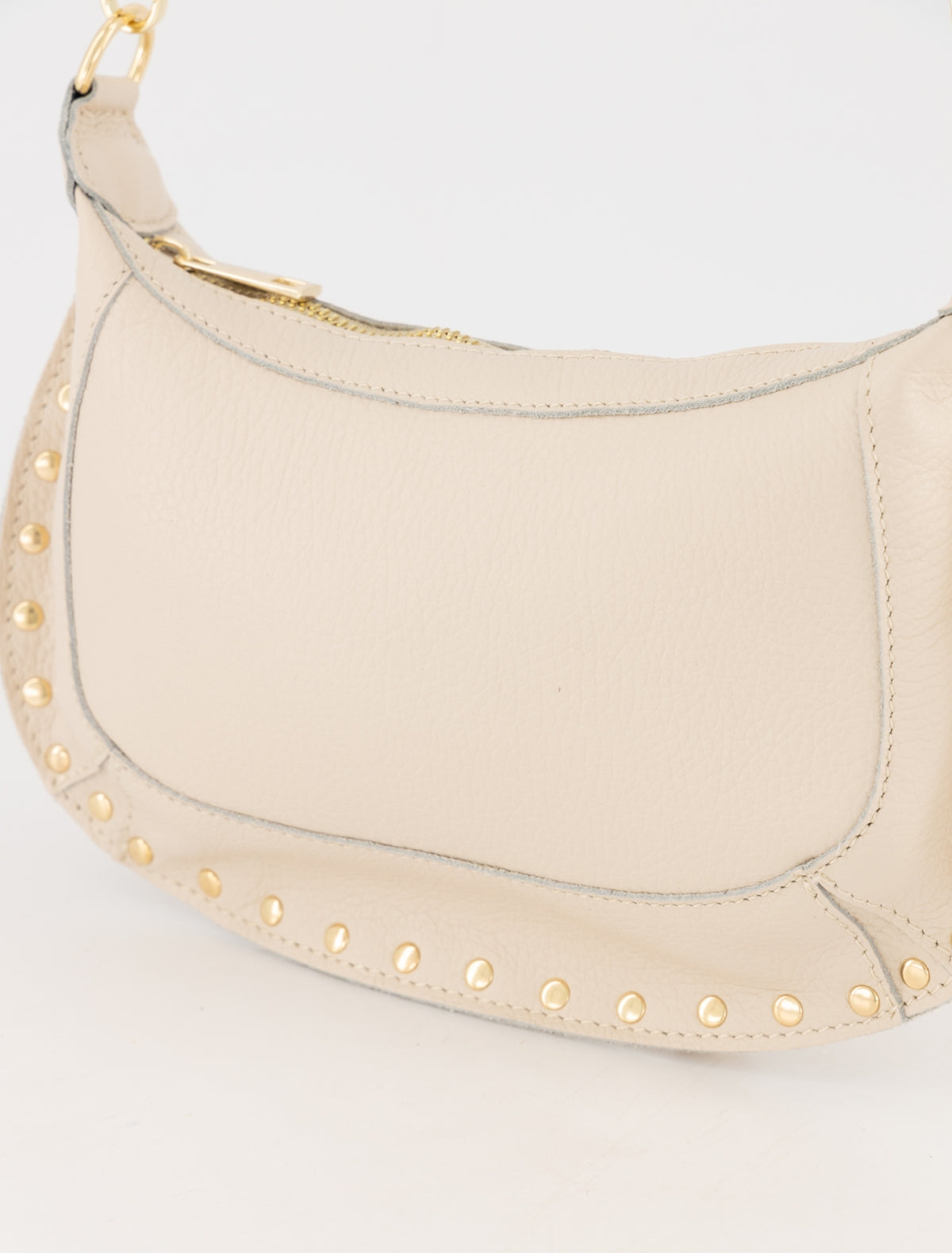 Leren tas Monica - beige met gouden studs
