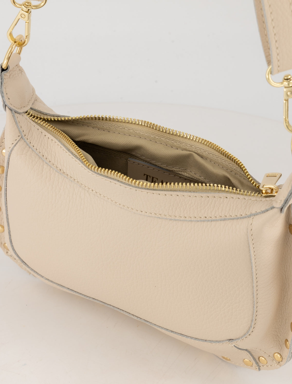 Leren tas Monica - beige met gouden studs