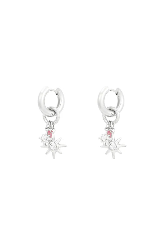 Oorbellen - Stainless steel zilver ster met roze
