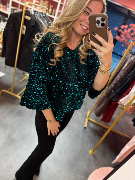 Pailletten top Suzy petrol
