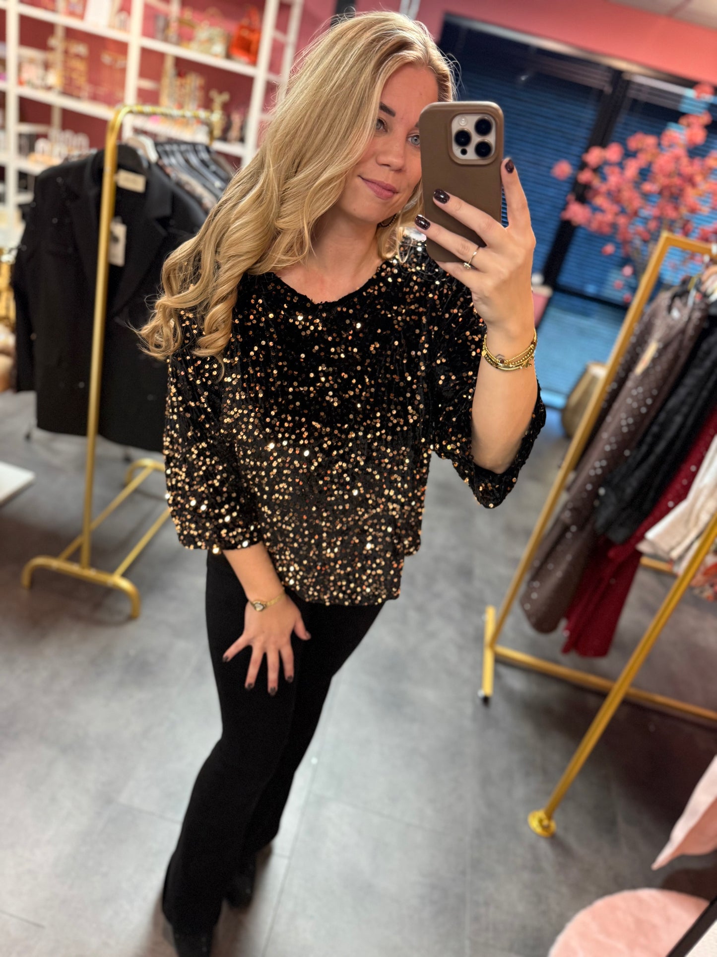 Pailletten top Suzy goud