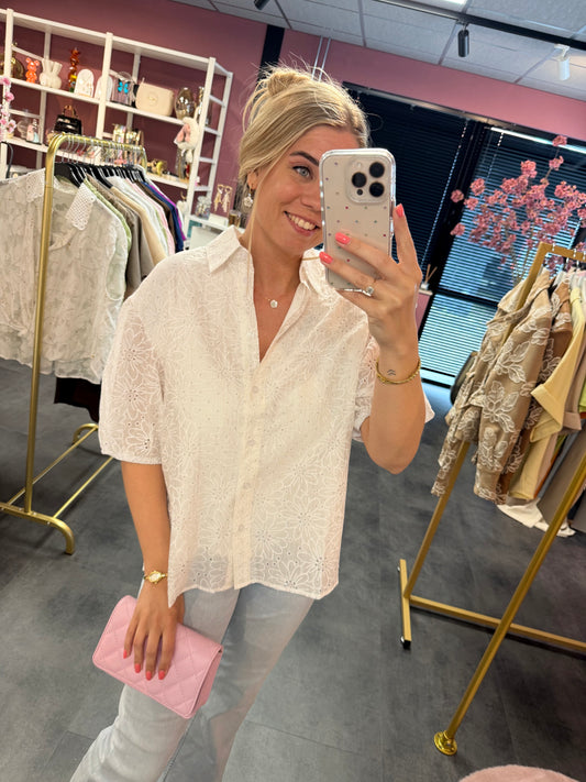 Blouse met korte mouwen wit