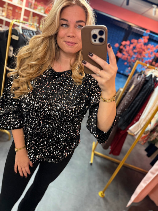 Pailletten top Suzy zwart