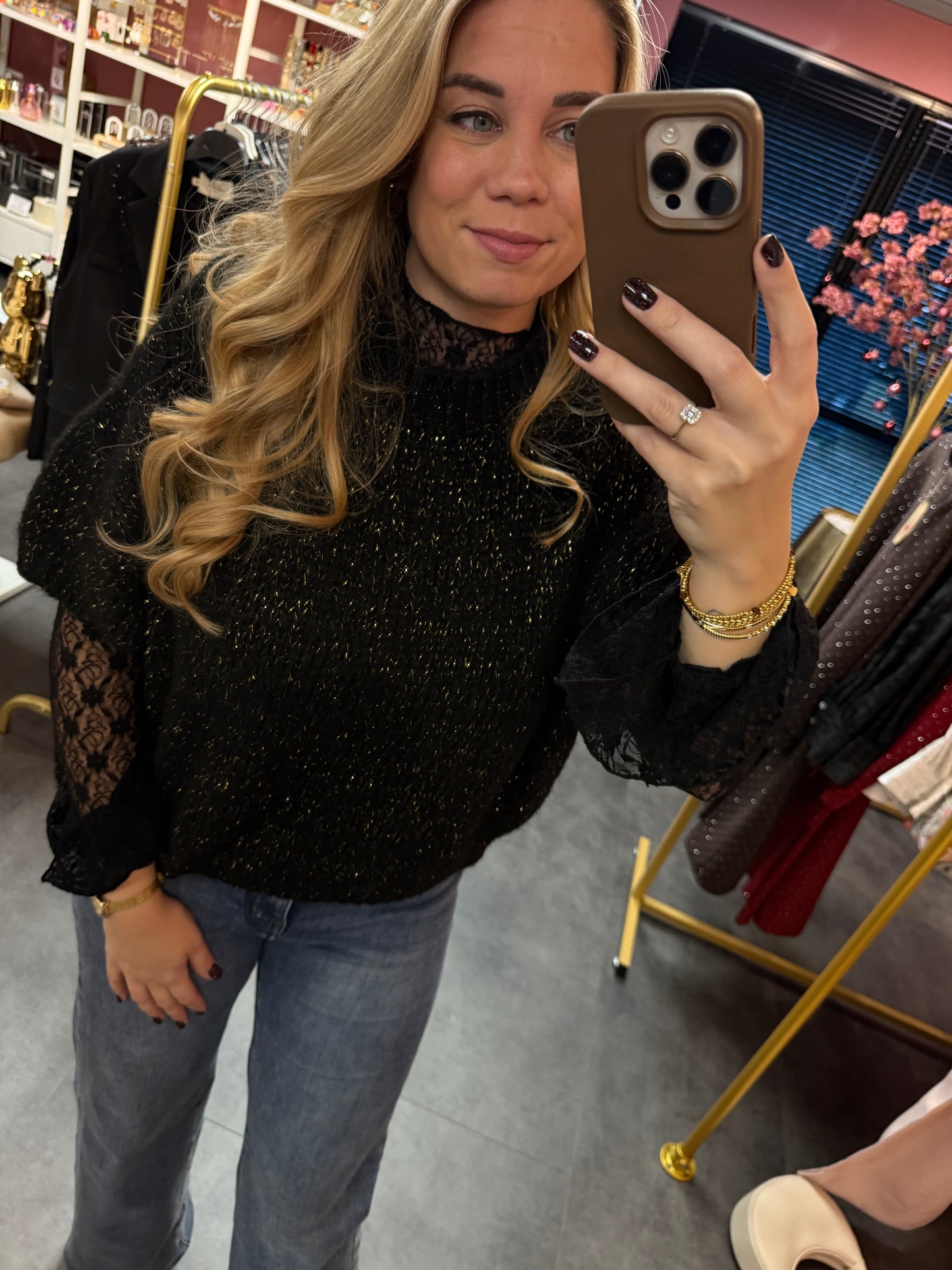 Gebreide trui Ambika glitter zwart