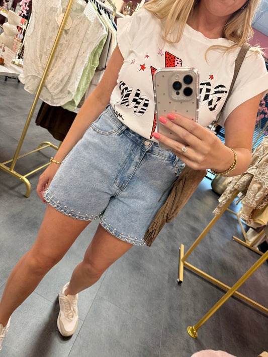 Denim korte broek met zilveren studs