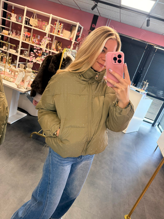 Sparkle puffer jas groen