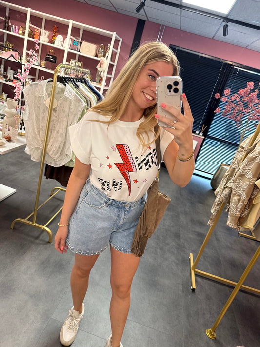Denim korte broek met zilveren studs
