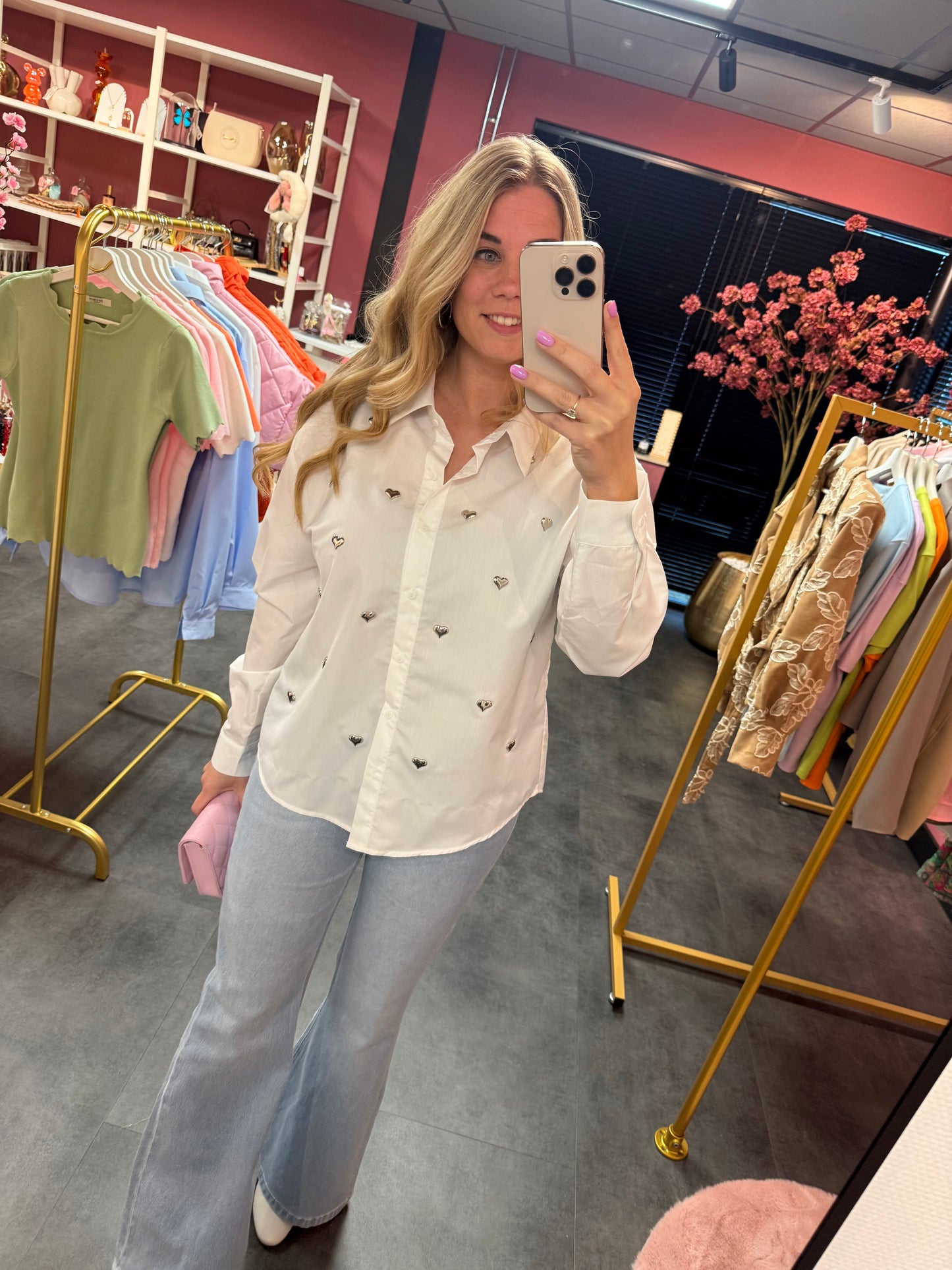 Blouse wit studs hart