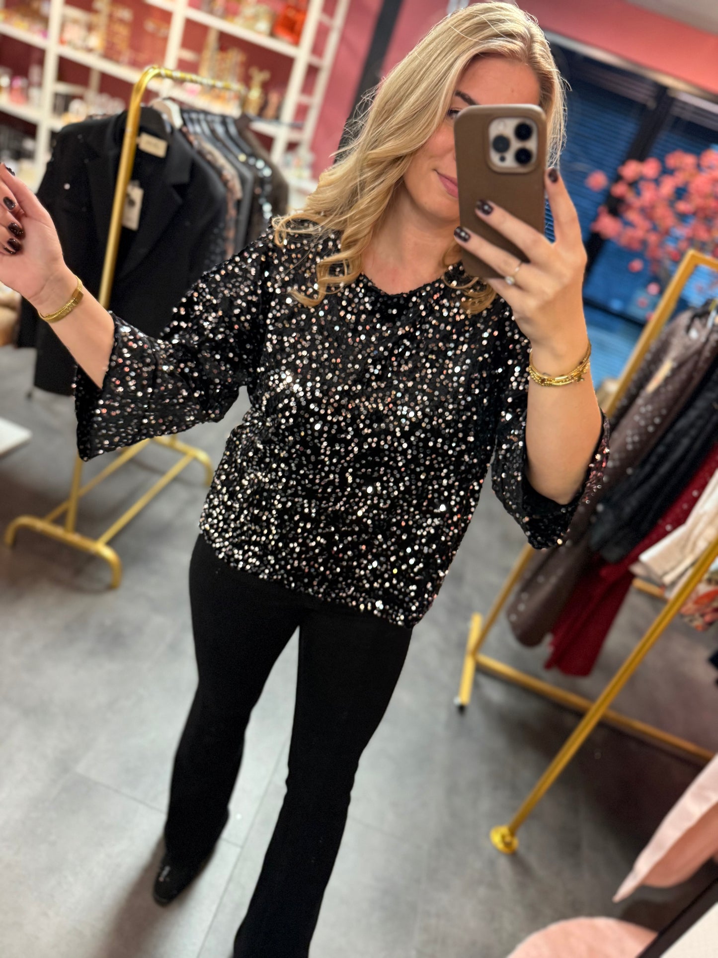 Pailletten top Suzy zwart