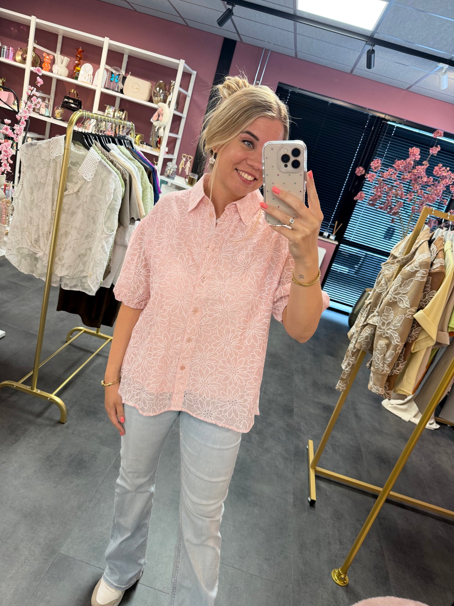Blouse met korte mouwen roze
