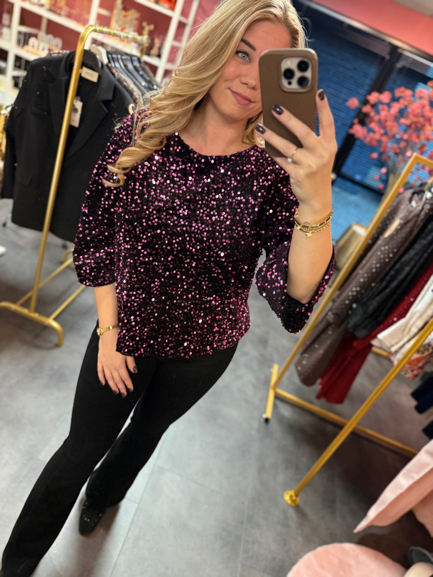 Pailletten top Suzy paars