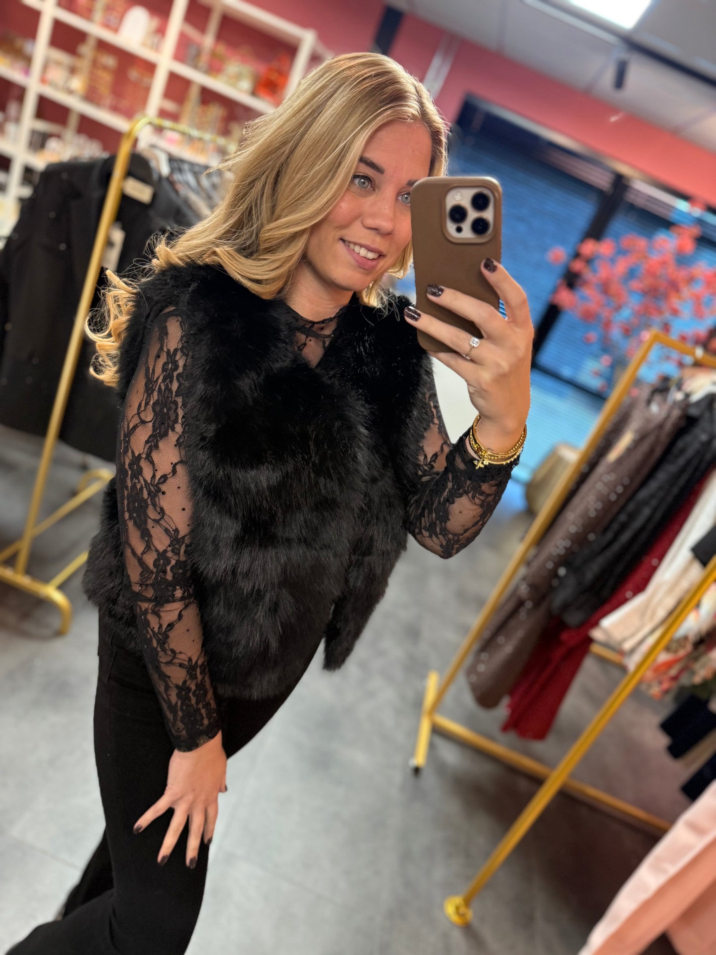 Gilet faux fur zwart