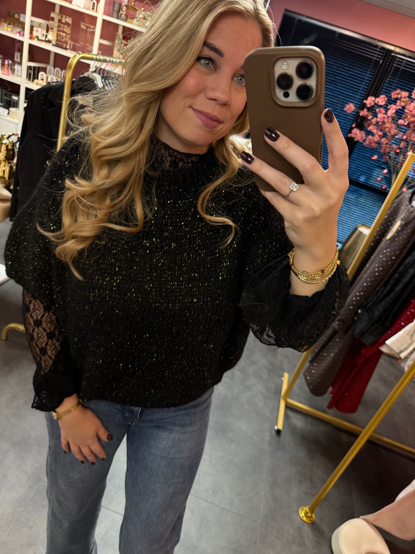 Gebreide trui Ambika glitter zwart