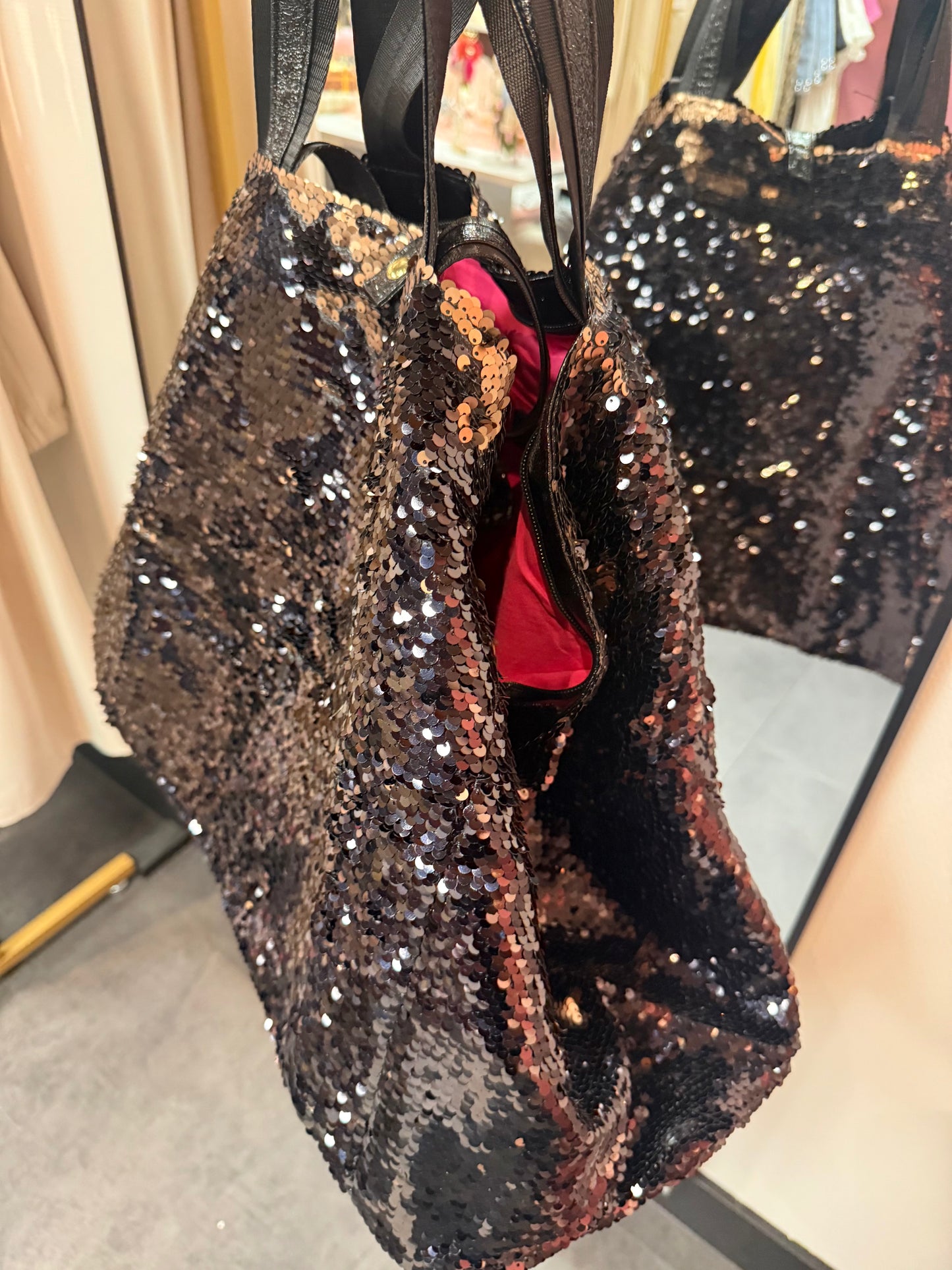 XL sequin Shopper zwart