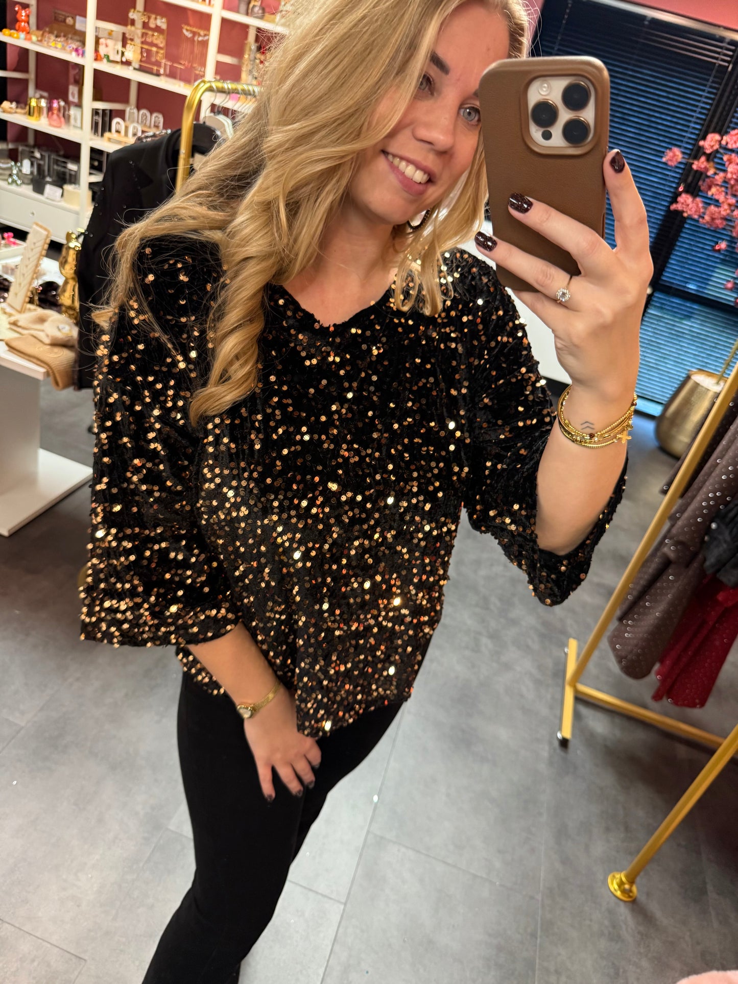 Pailletten top Suzy goud