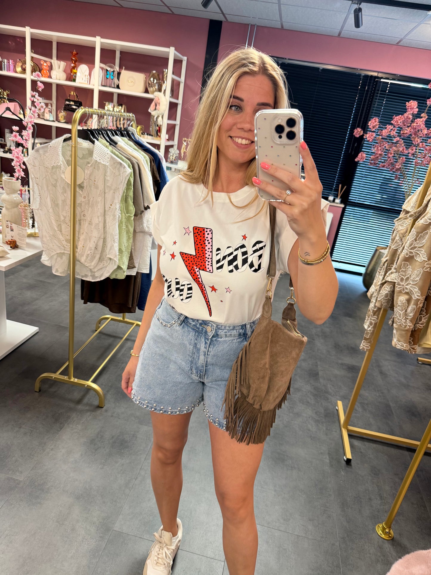 Denim korte broek met zilveren studs