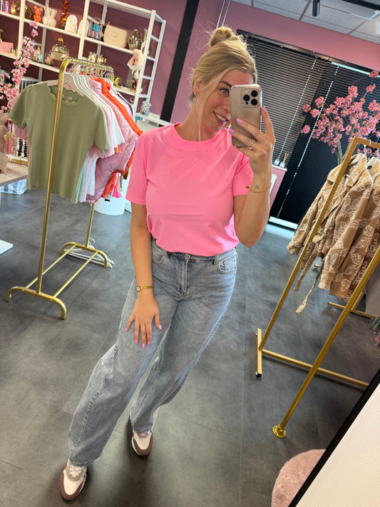 T-shirt fel roze travelstof