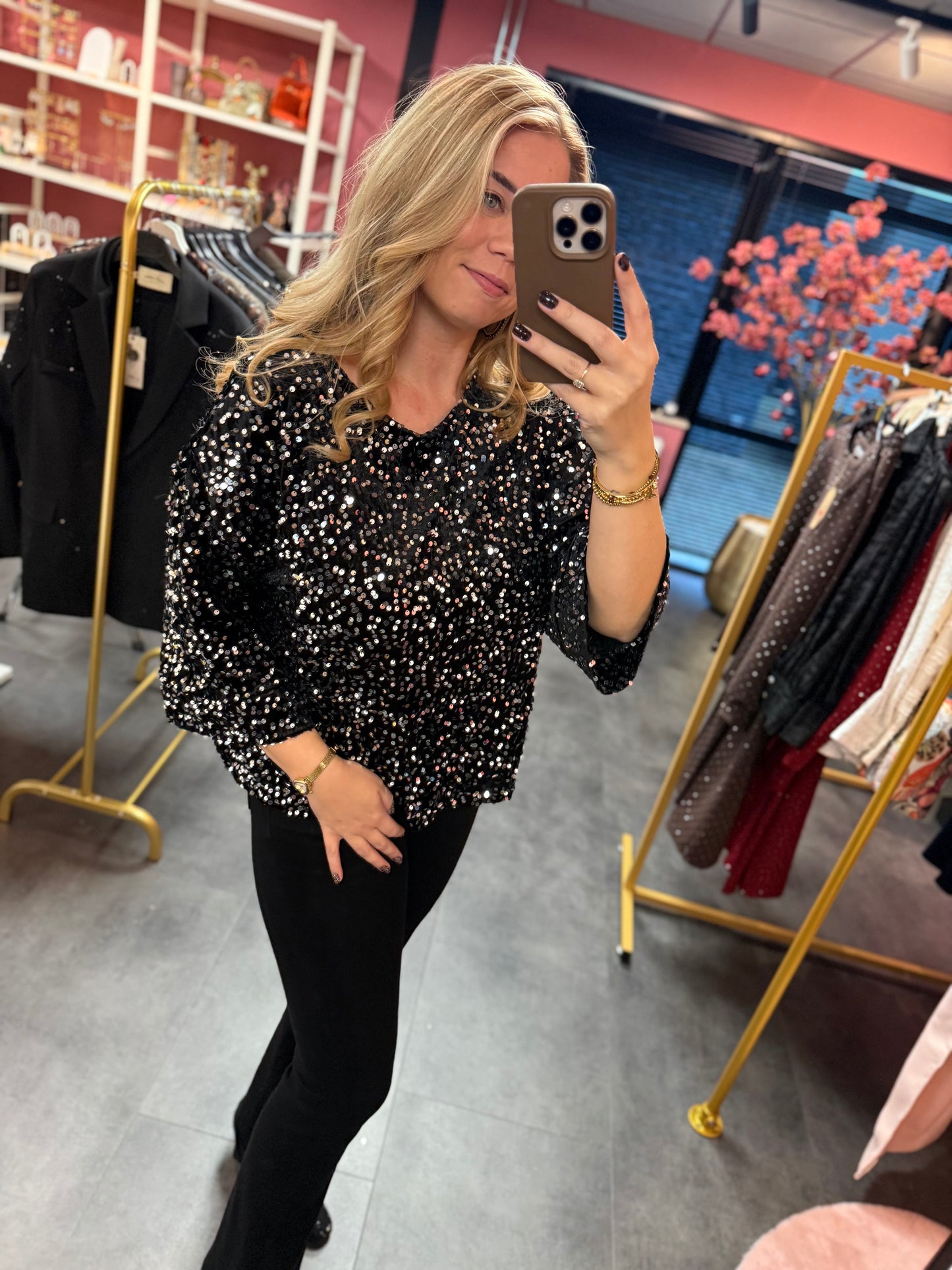 Pailletten top Suzy zwart