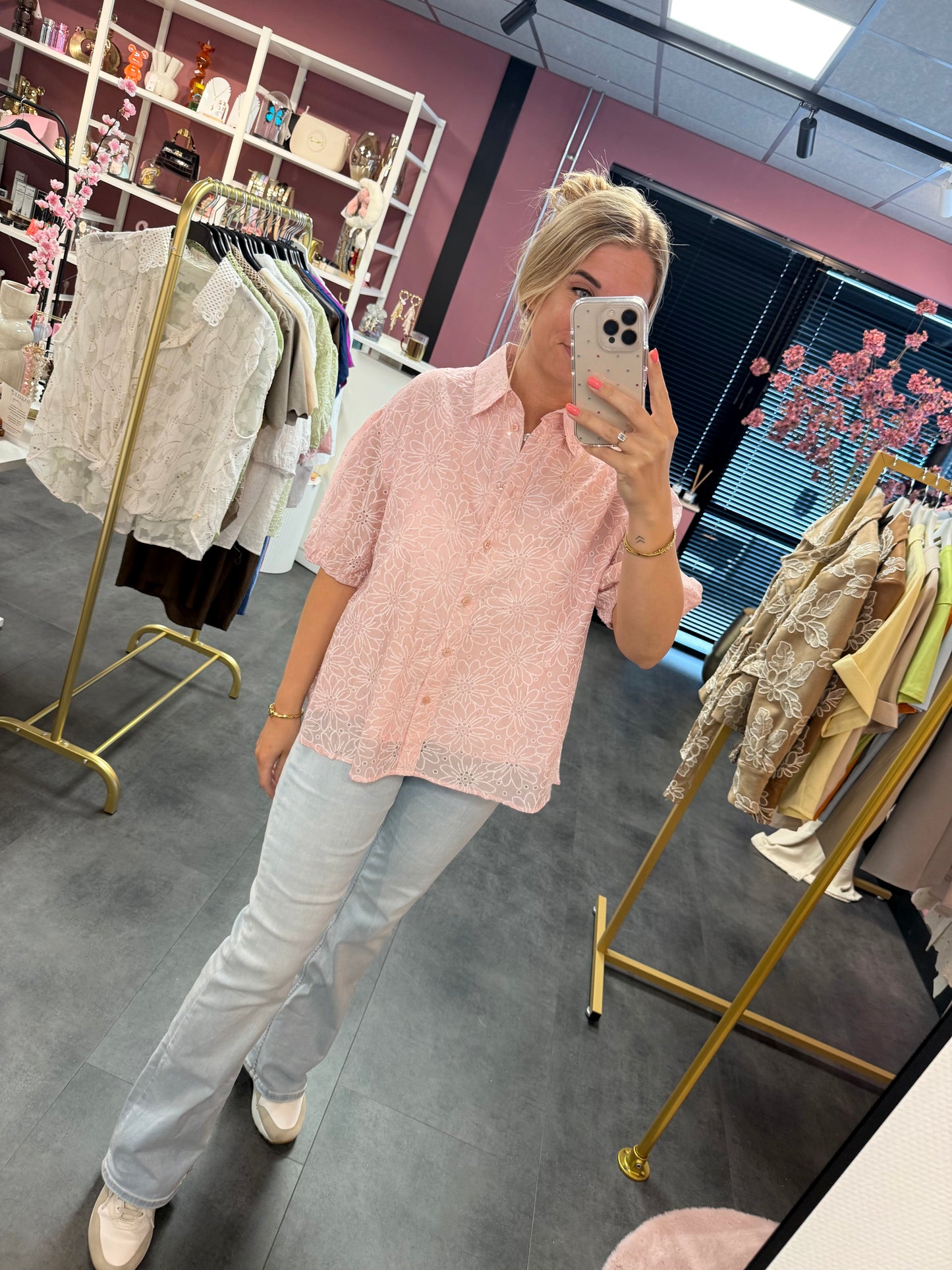 Blouse met korte mouwen roze
