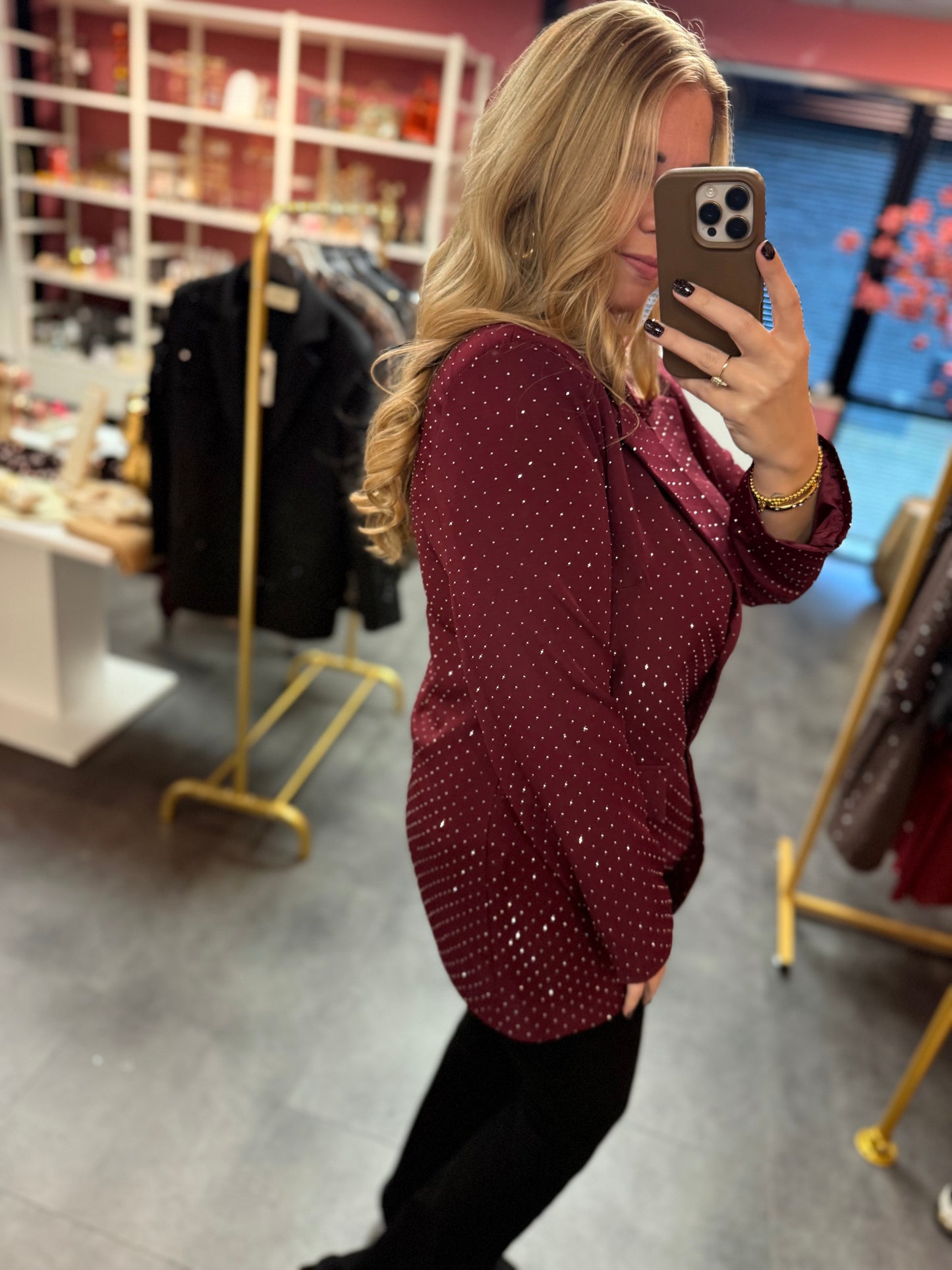 Burgundy blazer strass